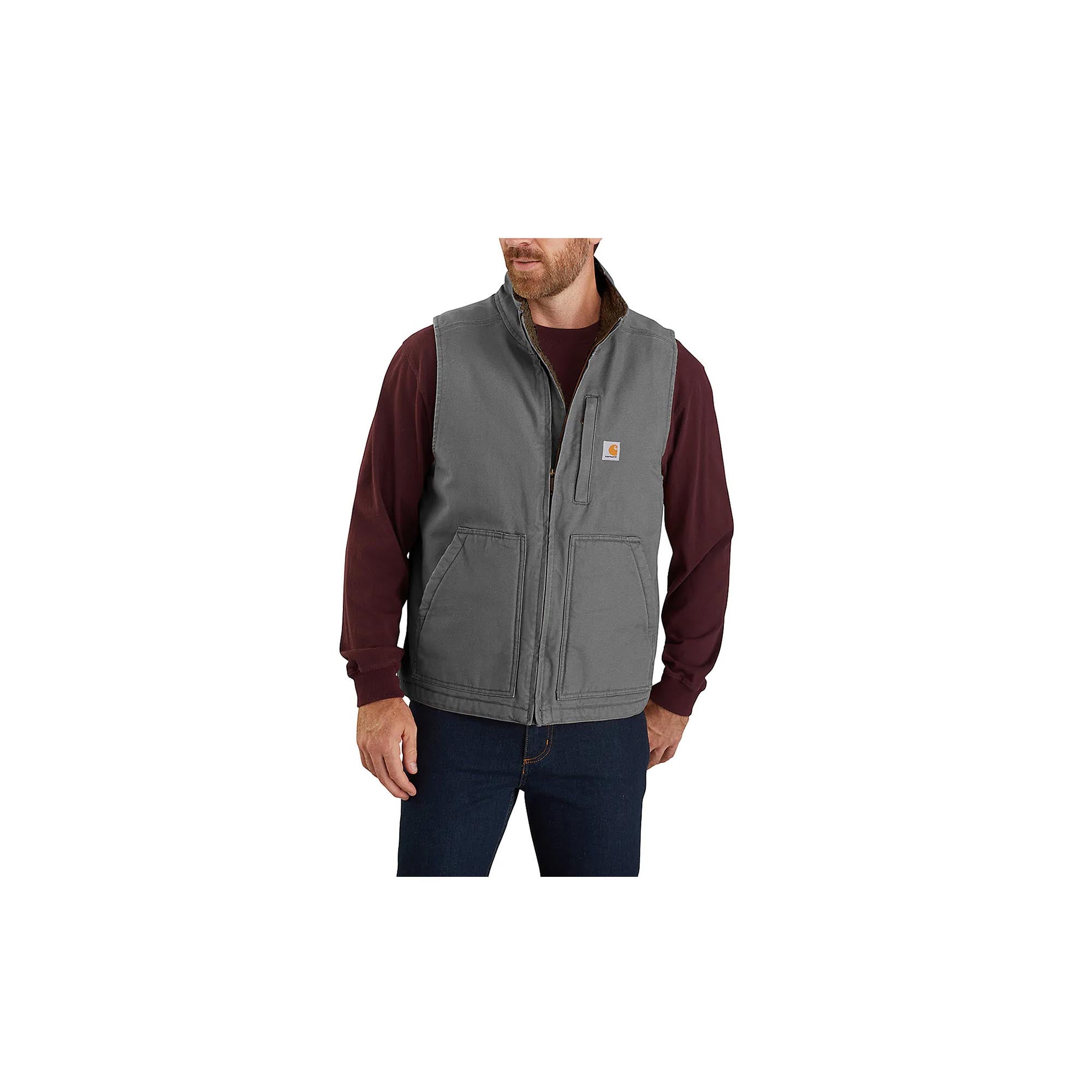 Carhartt Men's Brown Washed Duck Sherpa Lined Mock Neck Work Vest