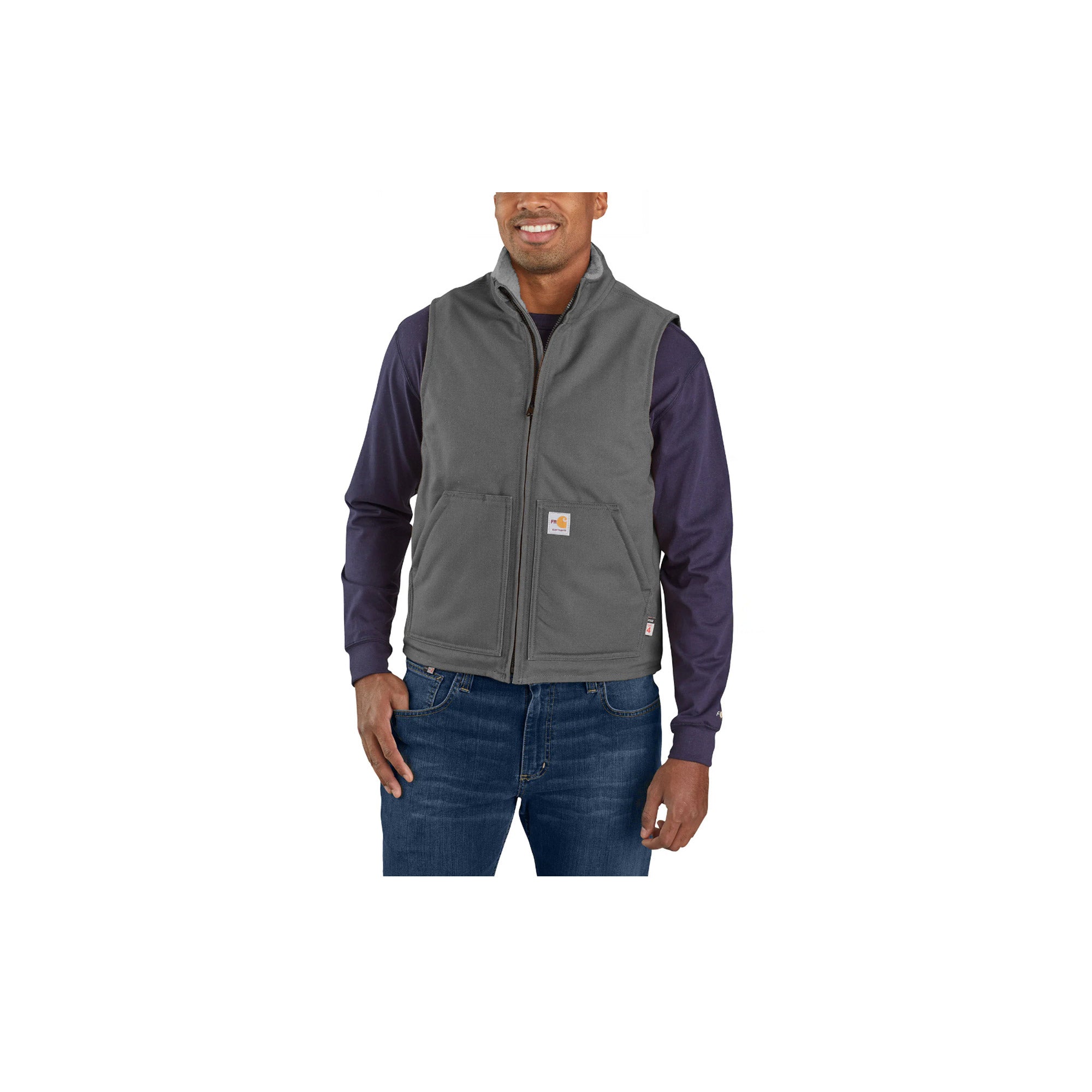 Carhartt FR Relaxed Fit Duck Sherpa-Lined Mock Neck Vest Gravel