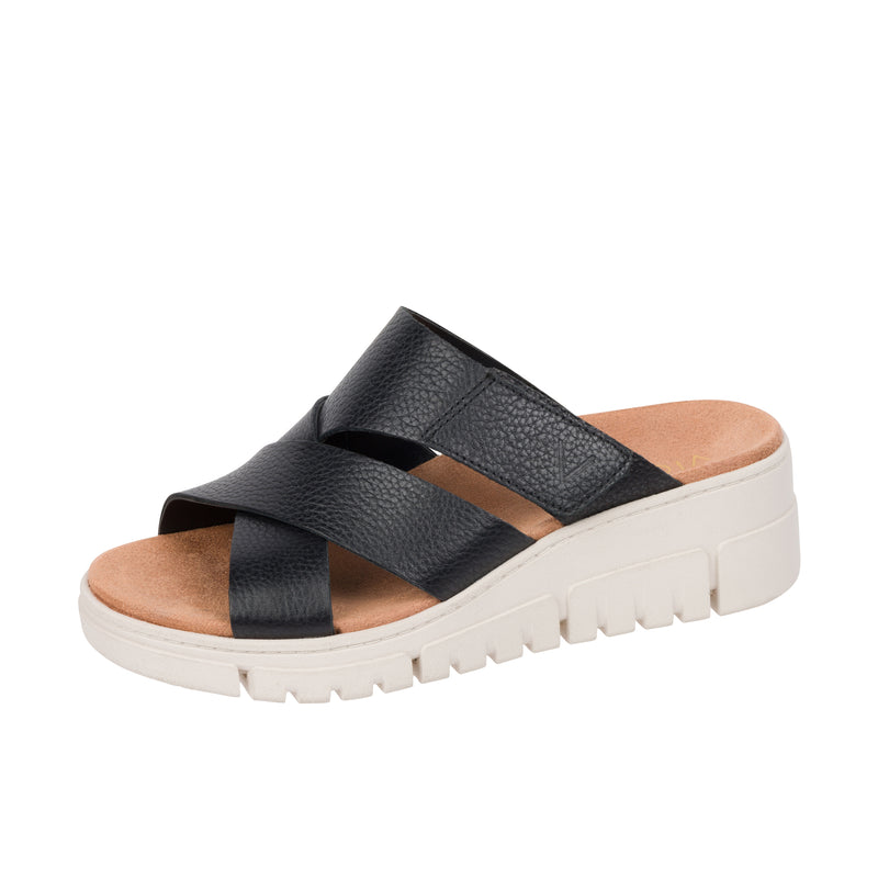 Load image into Gallery viewer, Vionic Womens Uptown Sunset Wedge Sandal Black