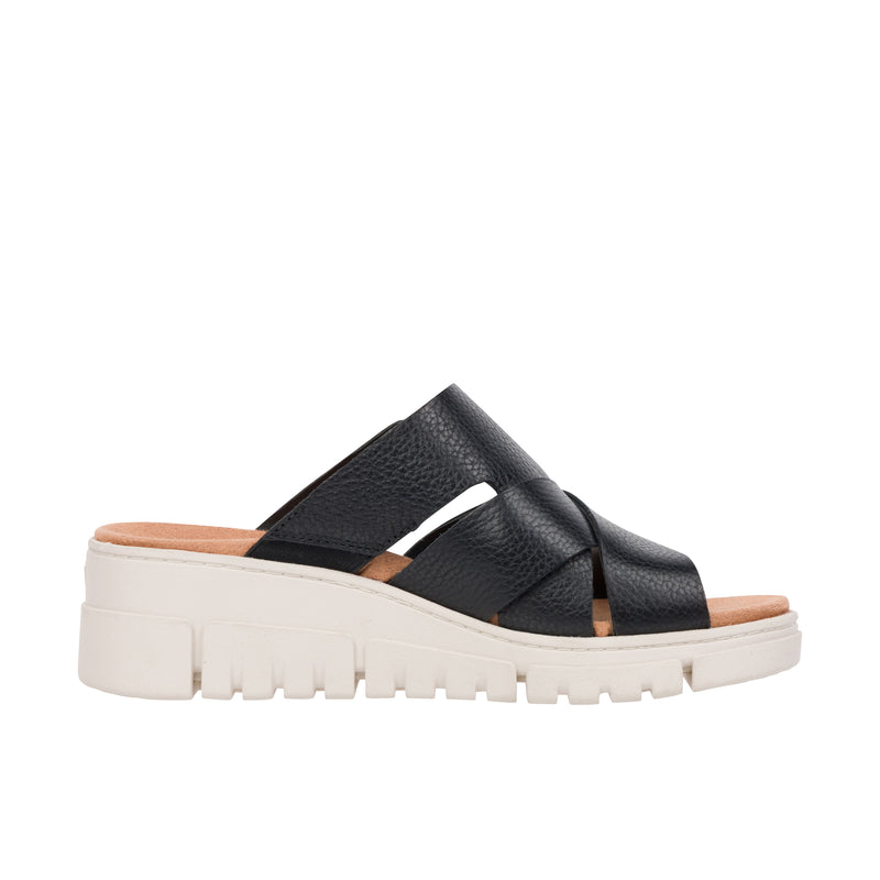 Load image into Gallery viewer, Vionic Womens Uptown Sunset Wedge Sandal Black