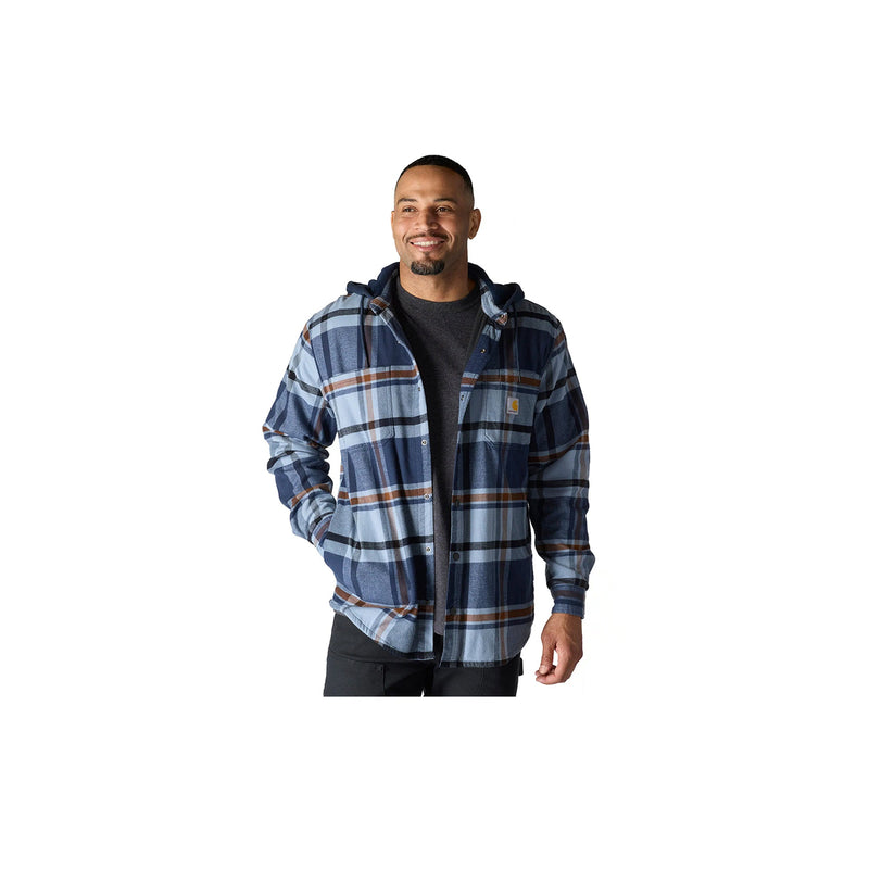 Load image into Gallery viewer, Carhartt Rugged Flex Relaxed Fit Flannel Fleece Lined Hooded Shirt Jac Navy