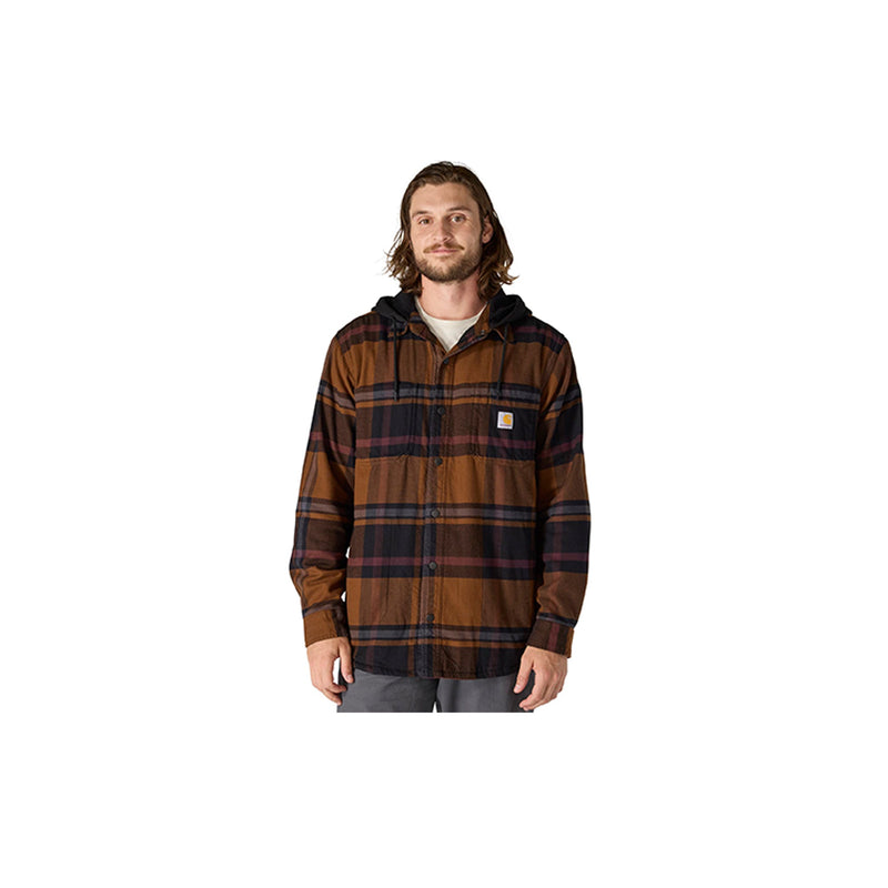 Load image into Gallery viewer, Carhartt Rugged Flex Relaxed Fit Flannel Fleece Lined Hooded Shirt Jac Black