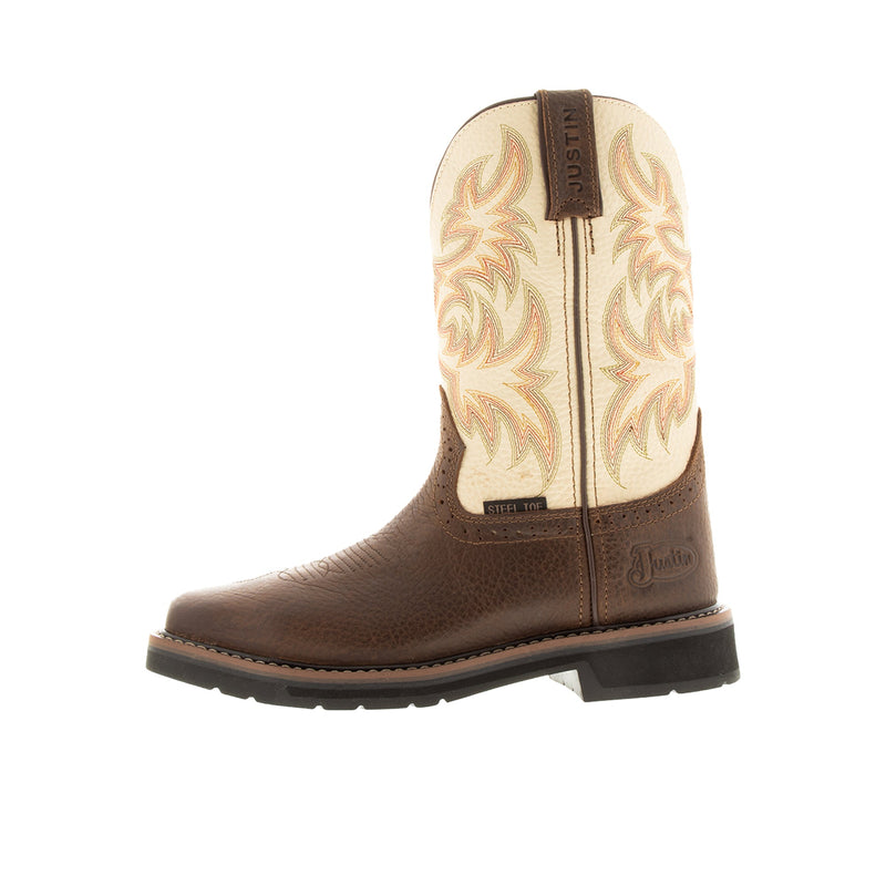 Load image into Gallery viewer, Justin Driller 11 Inch Square Toe Wellington Steel Toe Left Profile