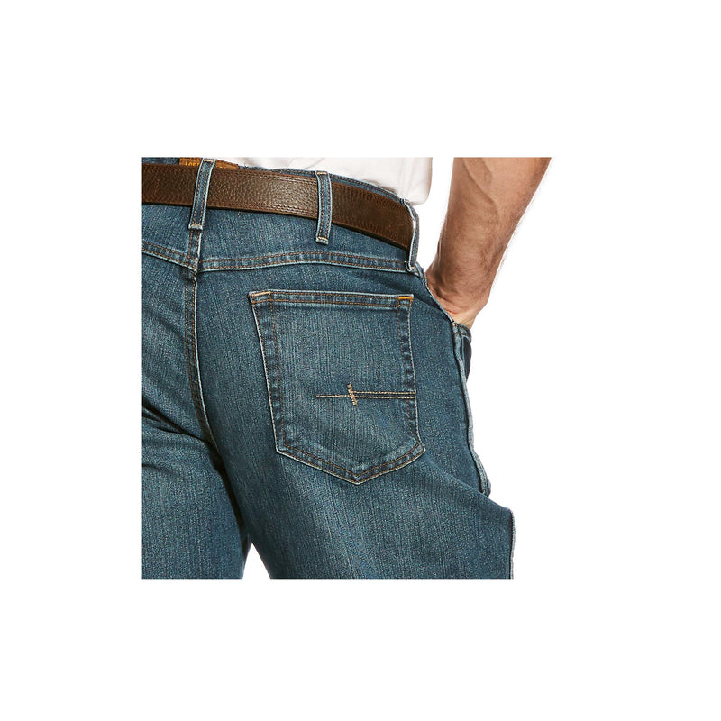 Load image into Gallery viewer, Ariat Rebar M4 Low Rise DuraStretch Basic Boot Cut Jean Close Up Back Right Pocket
