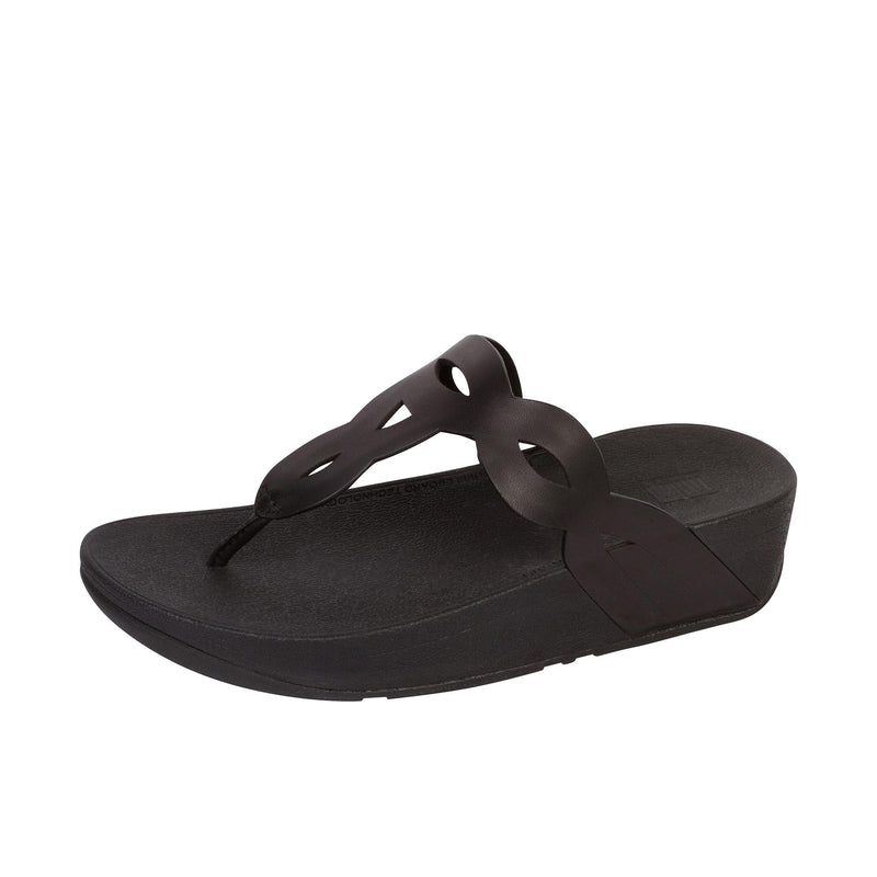 Load image into Gallery viewer, FitFlop All Black Eva Interlace Toe Left Angle View
