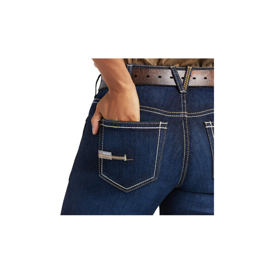 Ariat Rebar Perfect Rise Work Flex Riveter Slim Leg Jean Close Up Back Left Pocket