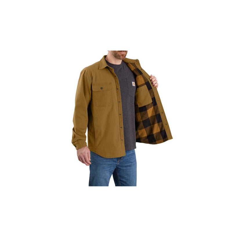 Load image into Gallery viewer, Carhartt Rugged Flex Relaxed Fit Canvas Fleece Lined Shirt Jac Open Front View
