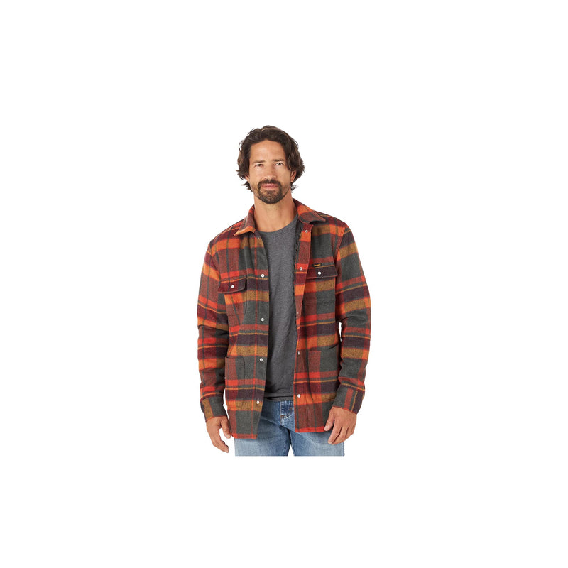 Load image into Gallery viewer, Wrangler Flannel Shirt Jacket Quilted Lining Front View
