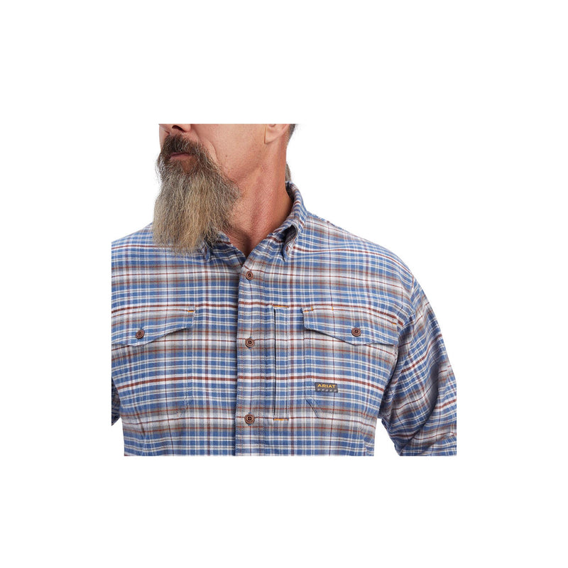 Load image into Gallery viewer, Ariat Rebar Flannel Durastretch Work Shirt Long Sleeve Close Up Front View
