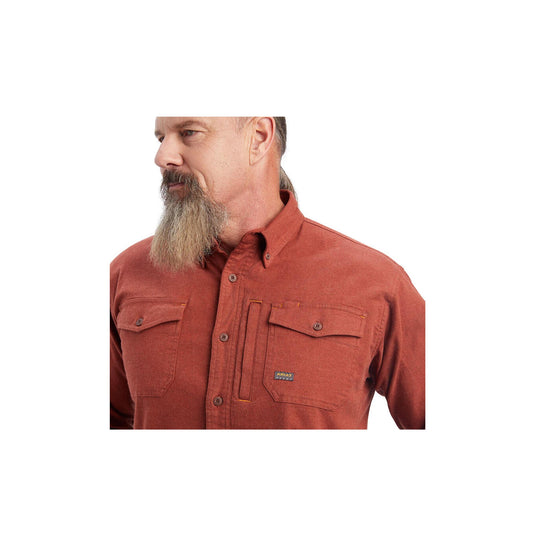 Ariat Rebar Flannel Durastretch Work Shirt Long Sleeve Close Up Front View