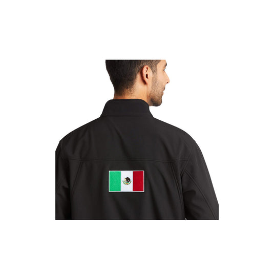 Ariat New Team Softshell Mexico Jacket Close Up Back View Logo