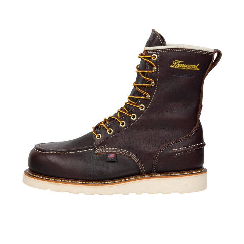 Load image into Gallery viewer, Thorogood 8 Inch Moc Toe Maxwear Wedge Steel Toe Left Profile
