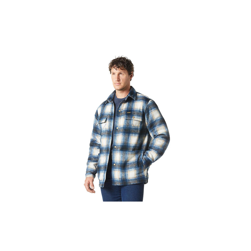Load image into Gallery viewer, Wrangler Flannel Shirt Jacket Quilted Lined Front View
