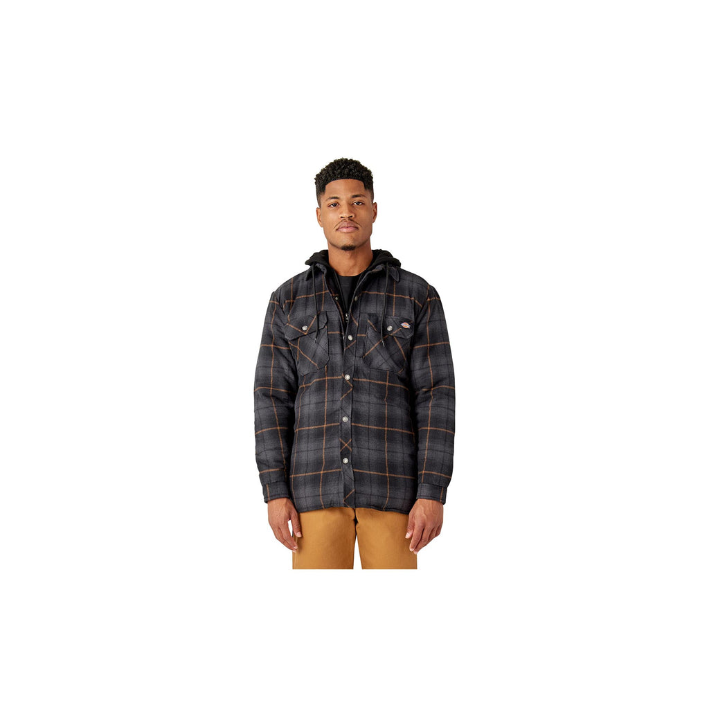 Dickies Fleece Hooded Flannel Shirt Jacket Black Charcoal Ombre