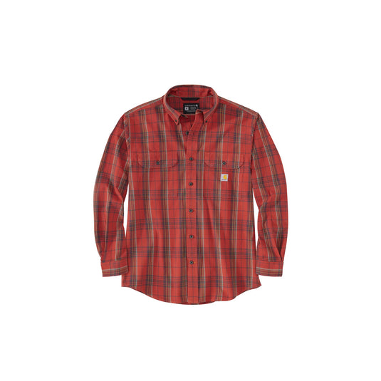 Carhartt Loose Fit Midweight Chambray Long Sleeve Plaid Shirt Front View