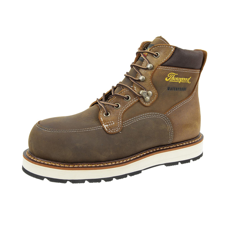 Load image into Gallery viewer, Thorogood Iron River 6 Inch Moc Toe Wedge Composite Toe Left Angle View
