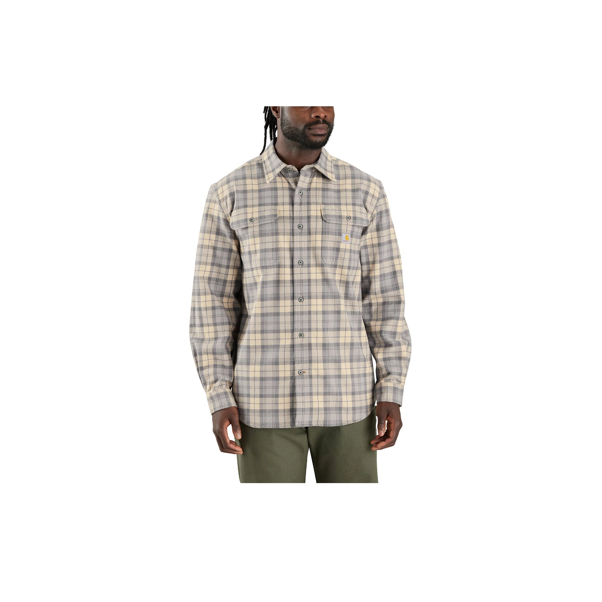 Carhartt Loose Fit Heavyweight Flannel Long-Sleeve Plaid Shirt Carhartt Gray