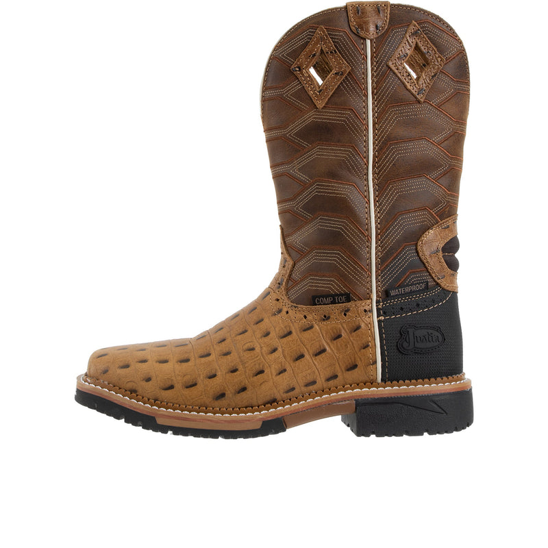 Load image into Gallery viewer, Justin Derrickman 12 Inch Composite Toe Caramel Croc Print
