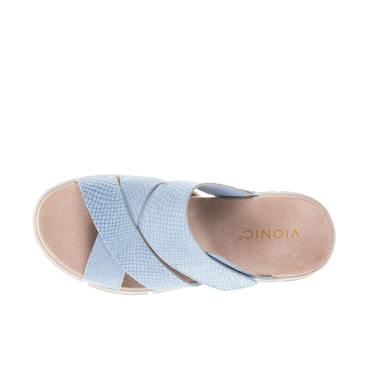 Vionic Womens Uptown Sunset Wedge Sandal Blue Mist