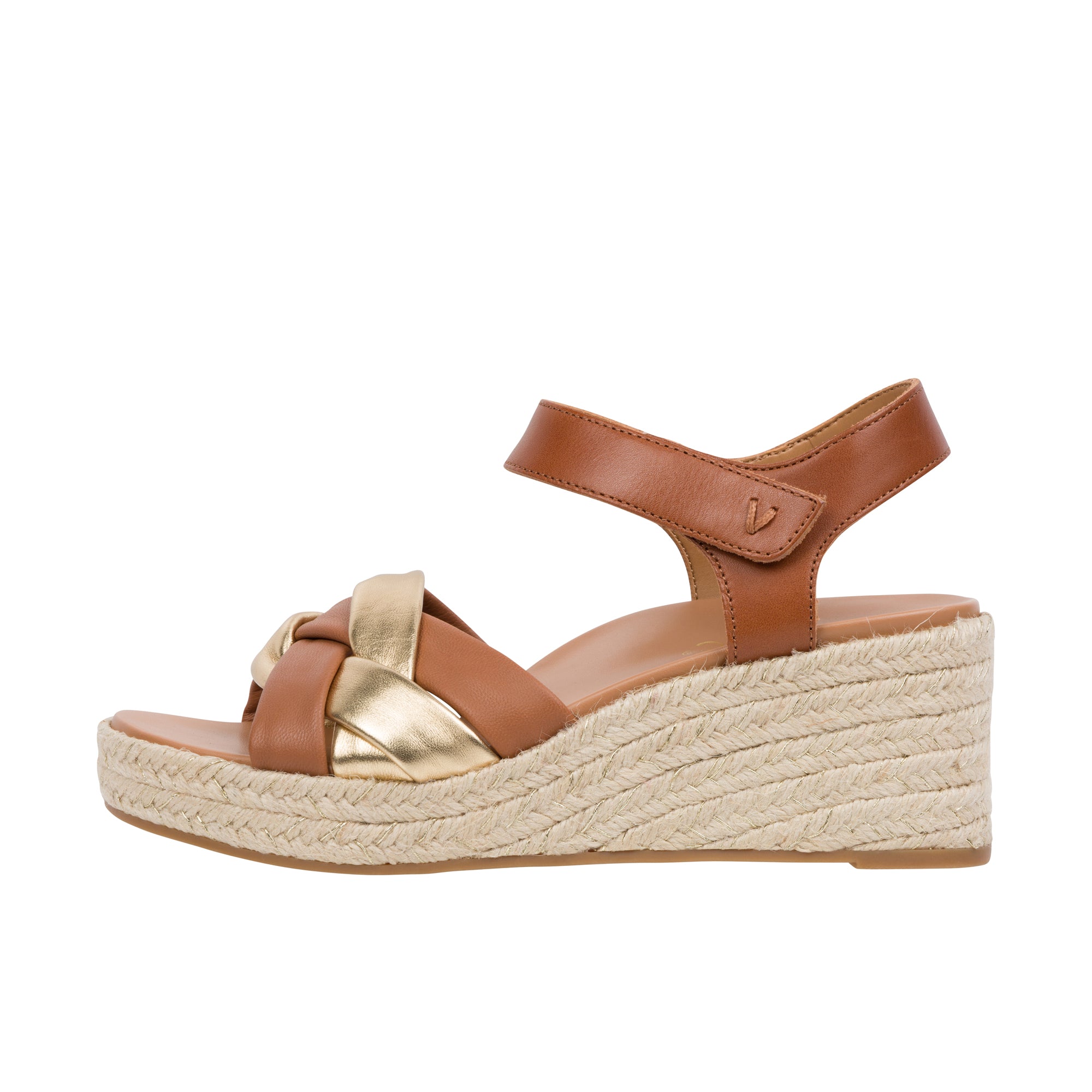 Vionic Womens Saratoga Wedge Sandal Tan Gold