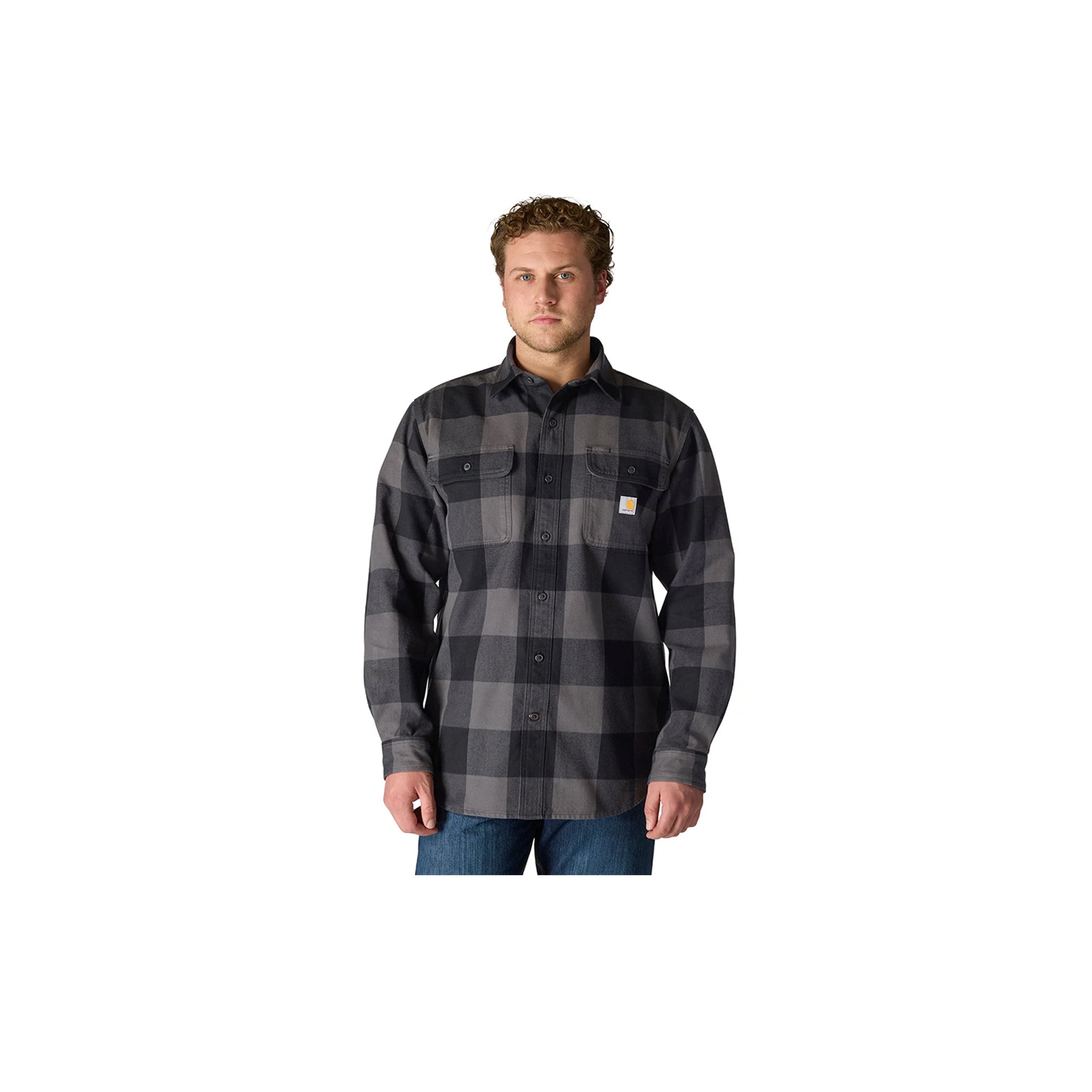Carhartt Loose Fit Heavyweight Flannel Long-Sleeve Plaid Shirt Gravel
