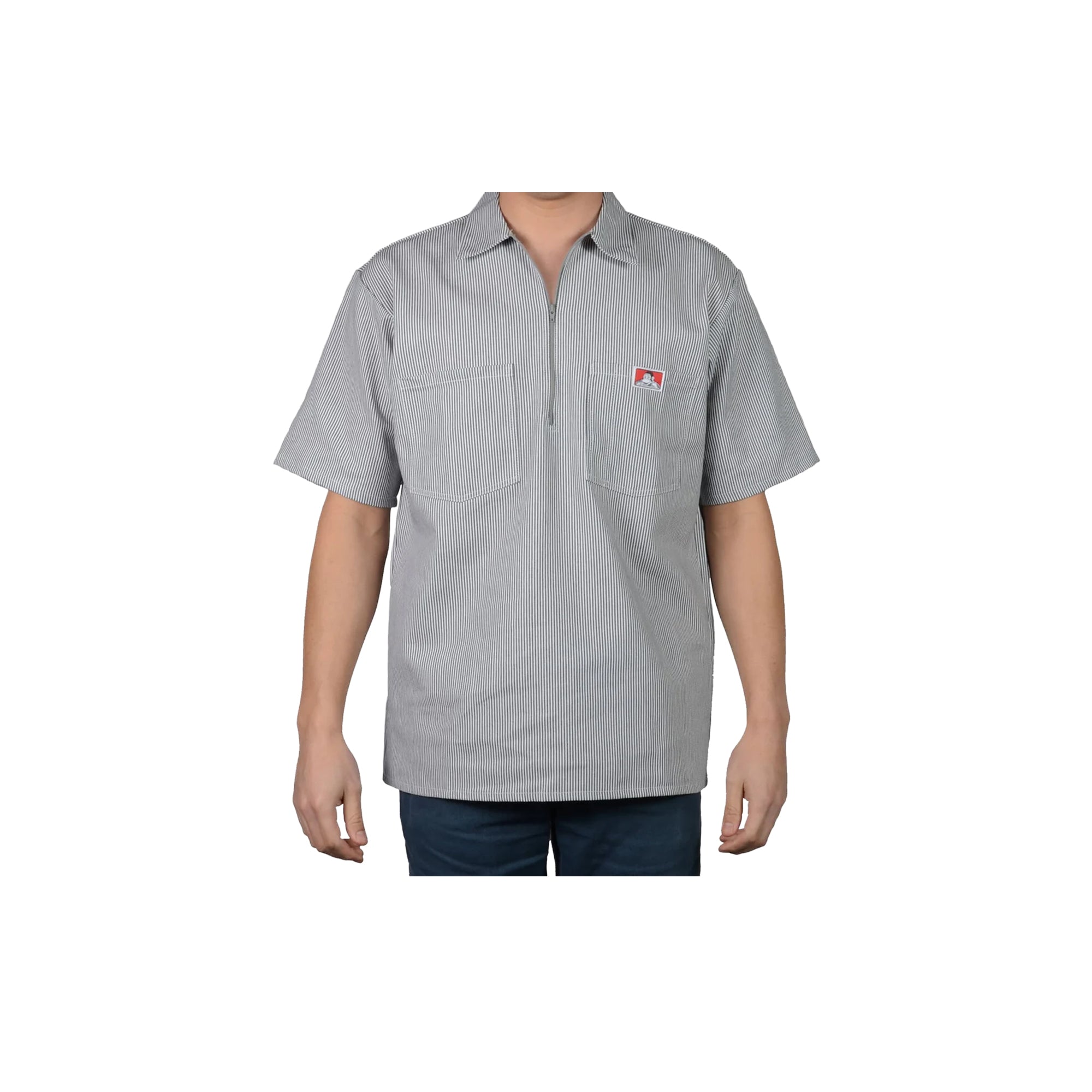 Ben Davis Short Sleeve Striped 1/2 Zip Shirt Hickory