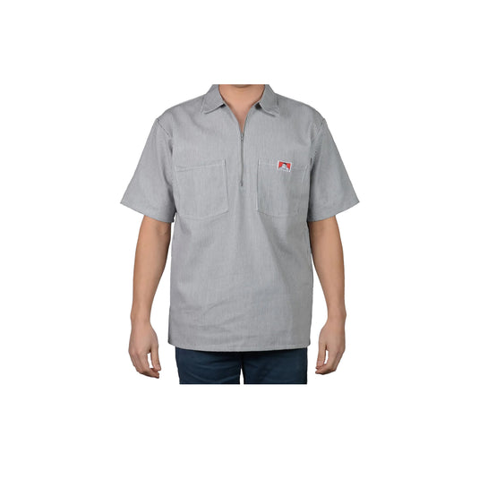 Ben Davis Short Sleeve Striped 1/2 Zip Shirt Hickory