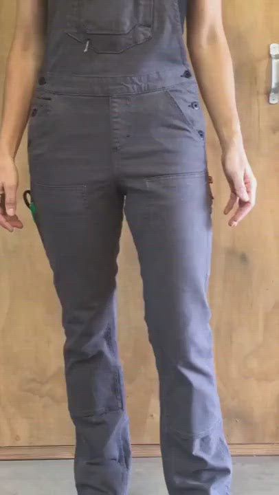 Load and play video in Gallery viewer, Dovetail Workwear Womens Freshley Overall Stretch Duck Canvas Dark Grey
