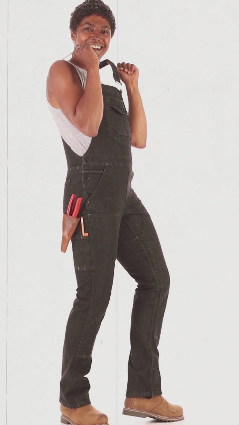 Load and play video in Gallery viewer, Dovetail Workwear Womens Freshley Overall Indigo Stripe
