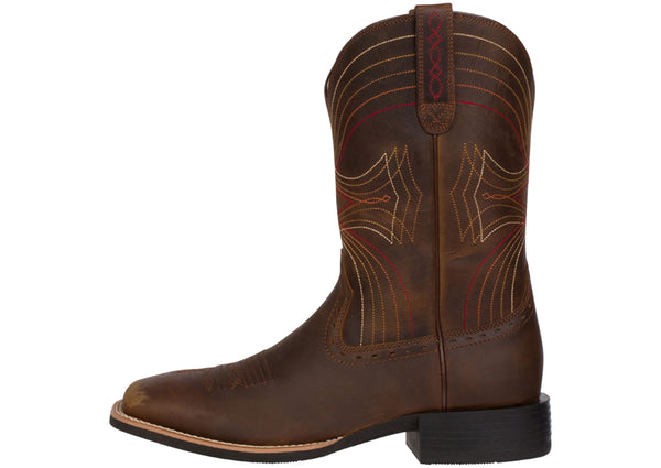 Ariat Sport Wide Square Toe Western Boot Distressed Brown