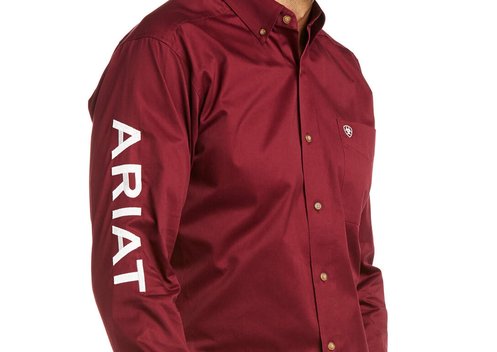 Ariat Casual Series Fitted Team Logo Twill Shirt Long Sleeve Burgundy White